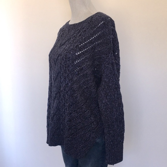 Express Blue & Black Open Weave Cable Knit Hi-lo Hem Pullover Sweater, sz Medium - Picture 5 of 13